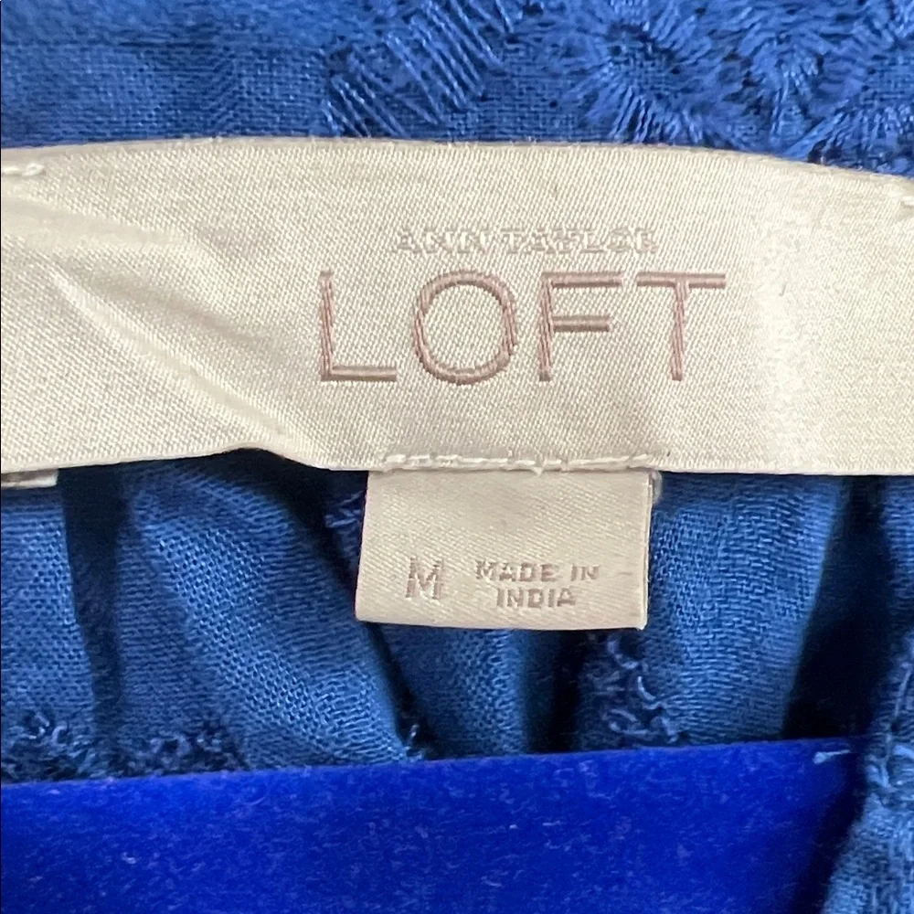 LOFT Women's Navy Embroidered Blouse - Picture 2 of 3